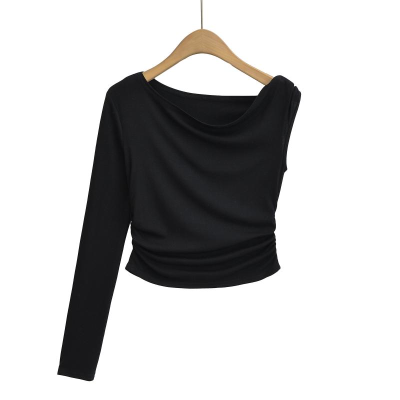 Asymmetrical Off-The-Shoulder Top In Stretch Cotton Blend  |  Womens T-Shirts & Tank Tops Clothing Black