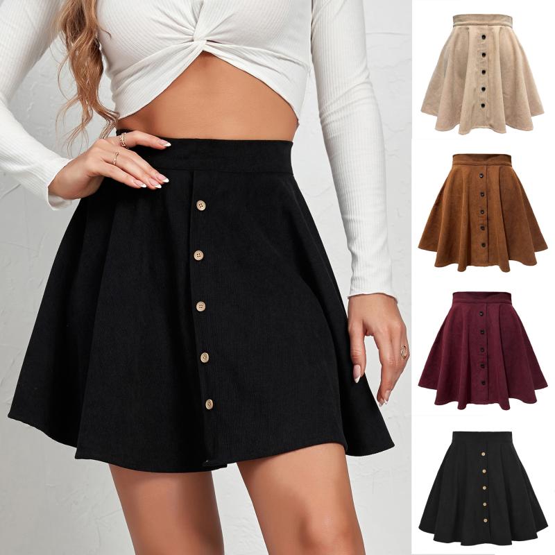 Button-Up Mini Skirt In Linen  |  Womens Skirts Clothing Black