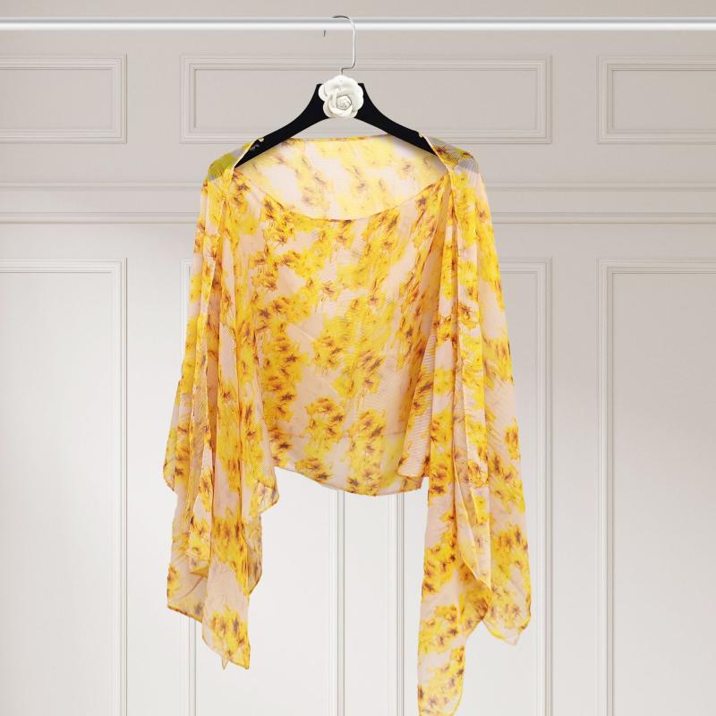 Crinkle Chiffon Smocked Top In Saffron Floral  |  Womens Shirts & Tops Clothing Blue Yellow