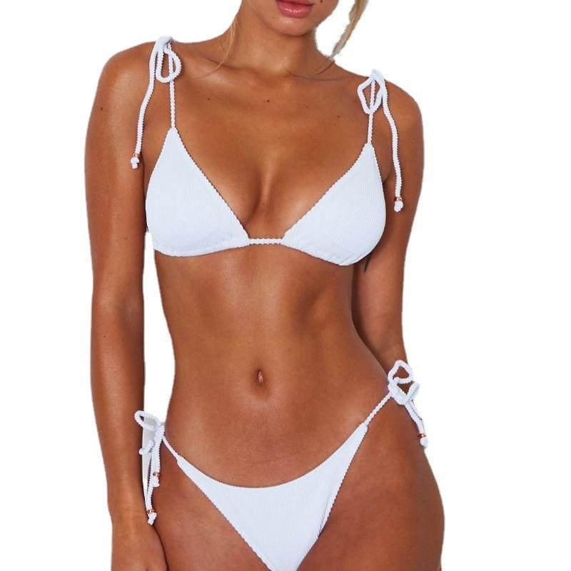 French Halter-Neck Bikini Top In Seersucker  |  Womens Swimwear Clothing Swimwear