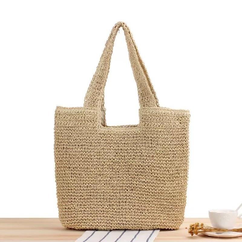 Hand-Knotted Raffia Shoulder Tote  |  Womens Straw Accessories Natural