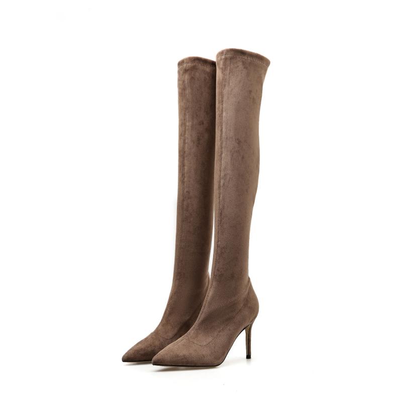 New Stevie Knee-High Pull-On Boots In Suede  |  Womens Made In Spain Shoes Cocoa Berry