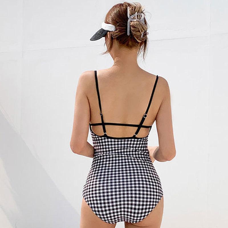 Ruched Tie-Shoulder One-Piece Swimsuit In Gingham  |  Womens Swimwear Clothing Dark Evening