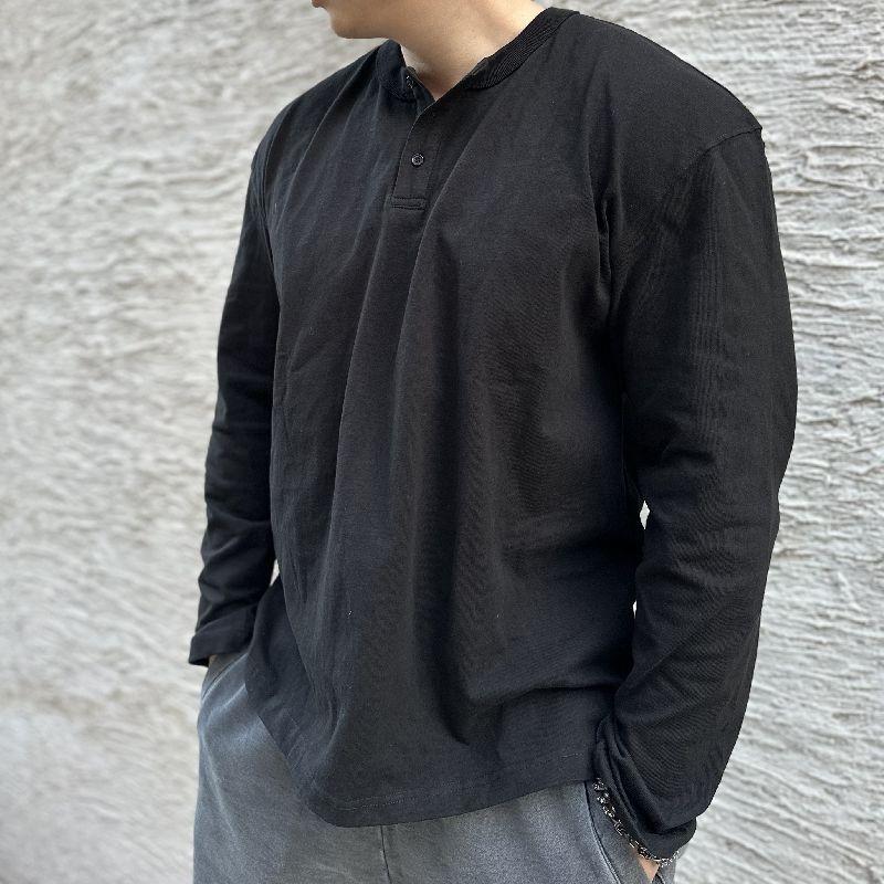 Vintage-Wash Cotton Henley  |  Mens T-Shirts Clothing Black